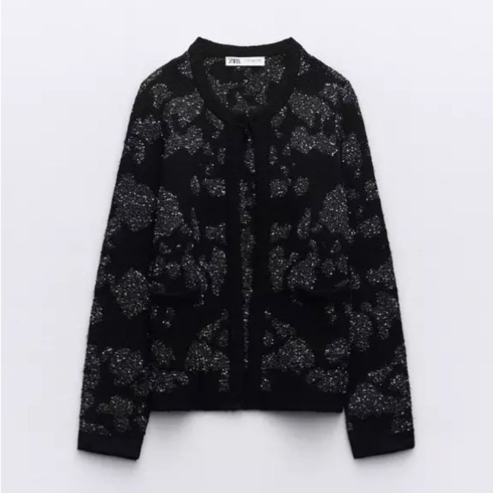 SEQUIN METALLIC THREAD KNIT CARDIGAN
BLACK size S